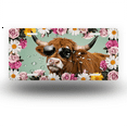 thumbnail image 1 of License Plate,Bull in Sunglasses Framed by Roses and Daisies Decorative Front,Personalized Stainless Steel License Plate Cover For Men Women,12.2" X 6.2", 1 of 7