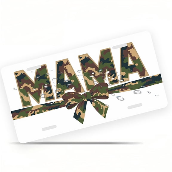License Plate, Camo Mama Emblem Decorative Front,Personalized Stainless Steel License Plate Cover For Men Women,12.2" X 6.2"