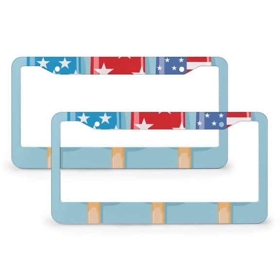 License Plate Cover 4th of July Popsicles Patriotic License Plate Cover Front Plates Frames Car Tag Frame 2 Pieces Memorial Day Quality Aluminum License Plate Frames for US And CA