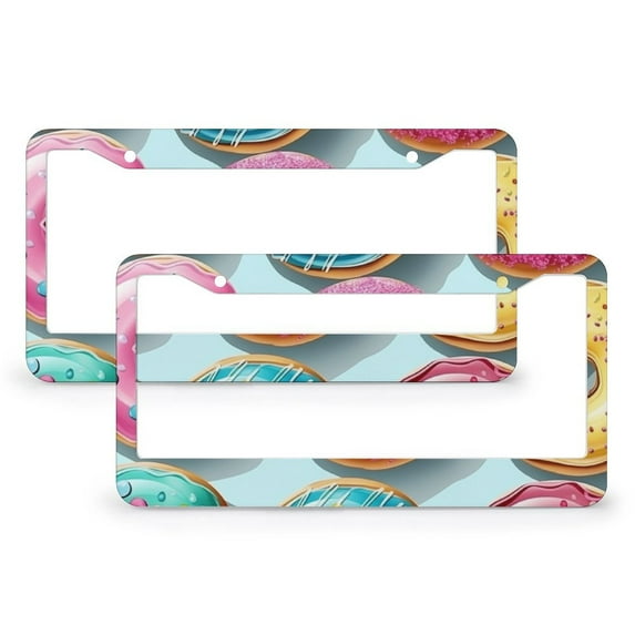 License Plate Cover Colorful Sweets, Glazed Donuts Auto Decorative Frames Cars Protector Cover Holder 2 Pieces Colorful Donuts Metal License Plate Frames for Women Men US Vehicles Standard