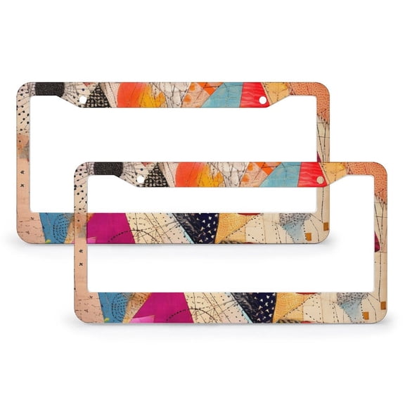 License Plate Cover Colourful, Blocky Triangles Patchwork License Plate Frame License Plate Shield Frame 2 Pcs Set Floral Printed Stainless Aluminum License Plate Frame Gift for Dad 12.2 X 6.3 inch