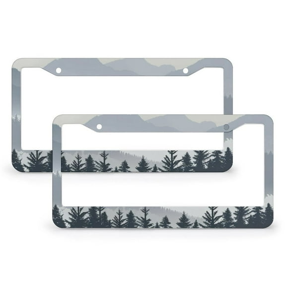 License Plate Cover Foggy Forest Landscape with Pine Trees And Mountains Car Tags Frames Holder 2 PCS Nature Misty Stainless Aluminum License Plate Frames Gift for Dad