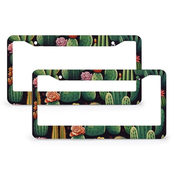 License Plate Cover Funny Cactus Cartoon Cacti Personalized License Plate Frame 2 Pack Watercolor Succulent Plants Cactus Quality Aluminum Metal License Plate Frame for Women Men US Vehicles Standard