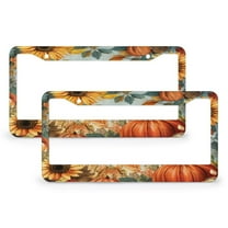 License Plate Cover Be Grateful Autumn Sunflowers Pumpkin License Plate Cover Frame 2 Pcs Set Seasonal Fall Harvest Aluminum Metal License Plate Frames Car Accessories US Canada Standard 12.3" X 6.3"