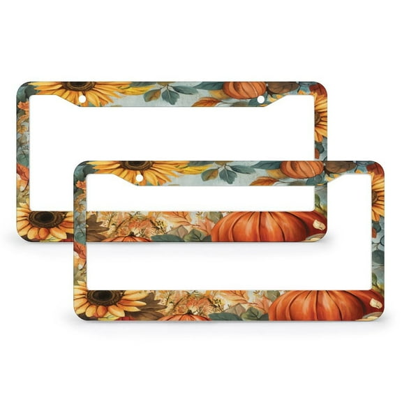 License Plate Cover Be Grateful Autumn Sunflowers Pumpkin License Plate Cover Frame 2 Pcs Set Seasonal Fall Harvest Aluminum Metal License Plate Frames Car Accessories US Canada Standard 12.3" X 6.3"