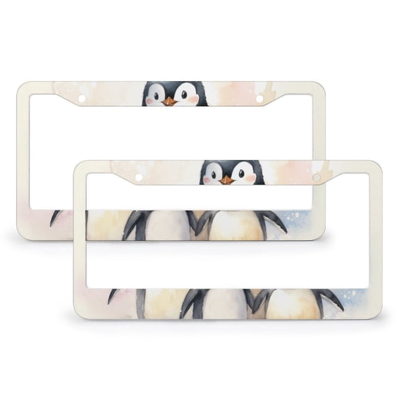 License Plate Cover Penguin Family Auto Car Accessories Tag 2 Pieces Merry Christmas Penguins Metal License Plate Frame for Women