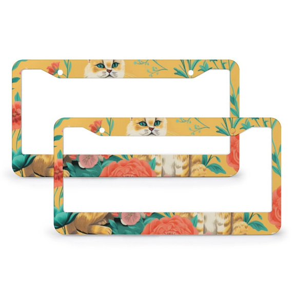 License Plate Cover Pink Flower Pattern With Cats And Flowers License Plate Cover Front Plates Frames Car Tag Frame 2 Pack Cat Quote Metal License Plate Frames for Women Men US Vehicles