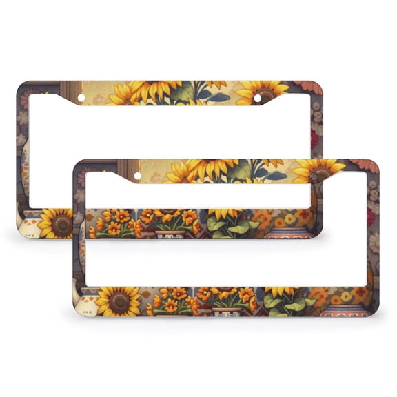 License Plate Cover Summer Sunflowers Painting Licenses Plates Frames Front Licenses Plate Covers Car Tag Frame 2 Pack Spring Summer Sunflower Aluminum Metal License Plate Frame for Women