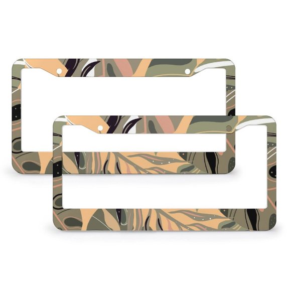 License Plate Cover Tropical Monstera Leaves License Plate Cover License Plate Novelty License Plate Frame 2 Pcs Set Summer Decorative Green Leaf Stainless Aluminum License Plate Frame for Women Men