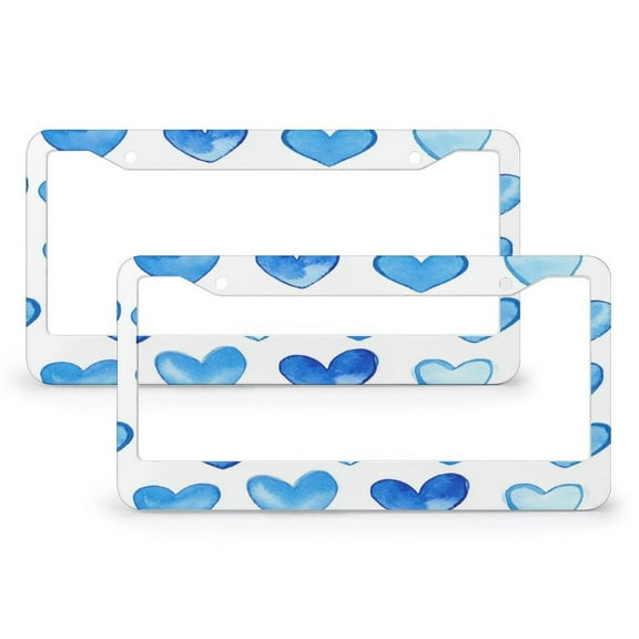 License Plate Cover Watercolor Blue Hearts Licenses Plates Frames Front Licenses Plate Covers Car Tag Frame 2 Pcs Set Blue Hearts Romantic Decorative Metal License Plate Frames for US And CA