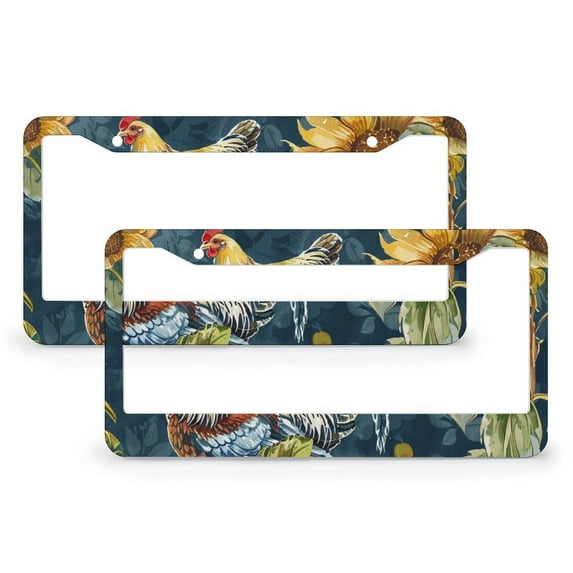 License Plate Cover Watercolor Chickens And Sunflowers License Plate Frame License Plate Shield Frame 2 Pack Watercolor Vintage Country Farm Style Aluminum License Plate Frame
