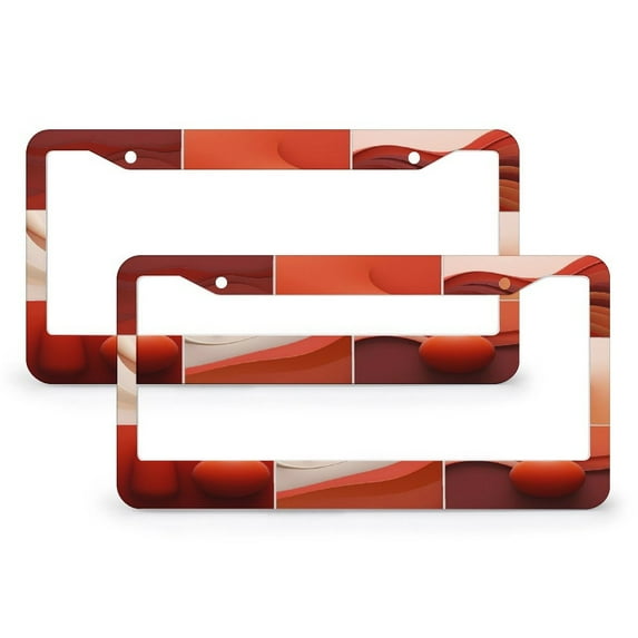 License Plate Cover Wavy And Solid Red And Orange Print License Plate Cover Front Plates Frames Car Tag Frame 2 PCS Burnt Orange Abstract Aluminum License Plate Frame for Girl Women Men Vehicles