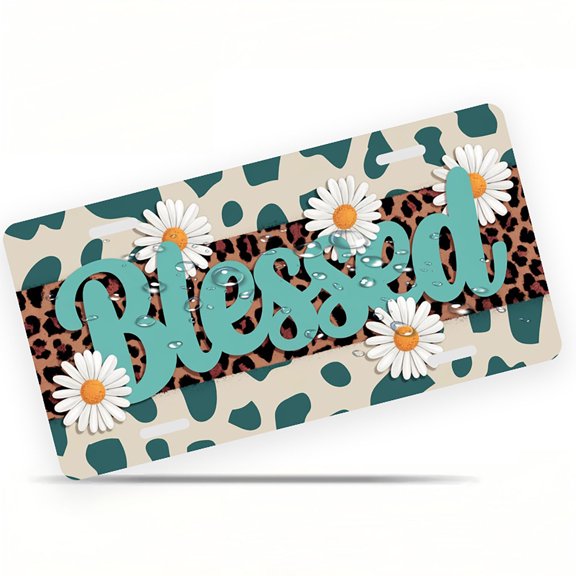 License Plate, Daisy adorned Blessing Decorative Front,Personalized Stainless Steel License Plate Cover For Men Women,12.2" X 6.2"