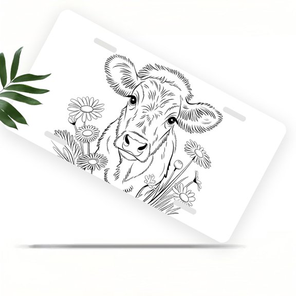 License Plate, Daisy framed Calf Decorative Front,Personalized Stainless Steel License Plate Cover For Men Women,12.2" X 6.2"