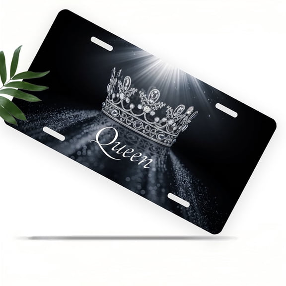 License Plate, Diamond Queen Crown Decorative Front,Personalized Stainless Steel License Plate Cover For Men Women,12.2" X 6.2"