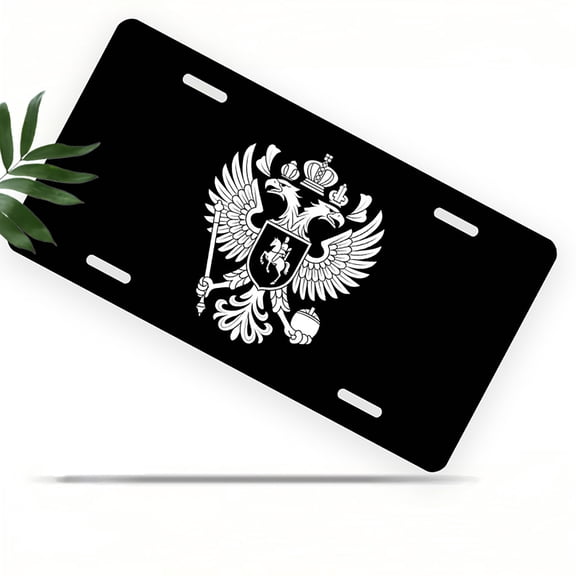 License Plate, Double headed Eagle Emblem Decorative Front,Personalized Stainless Steel License Plate Cover For Men Women,12.2" X 6.2"