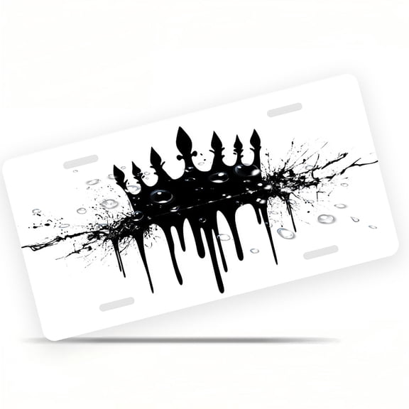 License Plate, Dripping Black Crown Decorative Front,Personalized Stainless Steel License Plate Cover For Men Women,12.2" X 6.2"