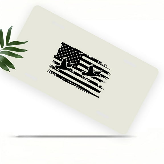 License Plate, Ducks over US Flag Decorative Front,Personalized Stainless Steel License Plate Cover For Men Women,12.2" X 6.2"