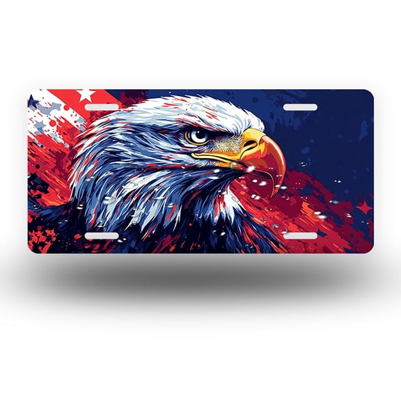 License Plate,Eagle Head with Patriotic Colors Decorative Front,Personalized Stainless Steel License Plate Cover For Men Women,12.2" X 6.2"