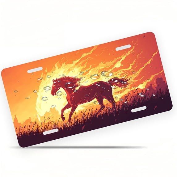 License Plate, Flaming Horse in Motion Decorative Front,Personalized Stainless Steel License Plate Cover For Men Women,12.2" X 6.2"