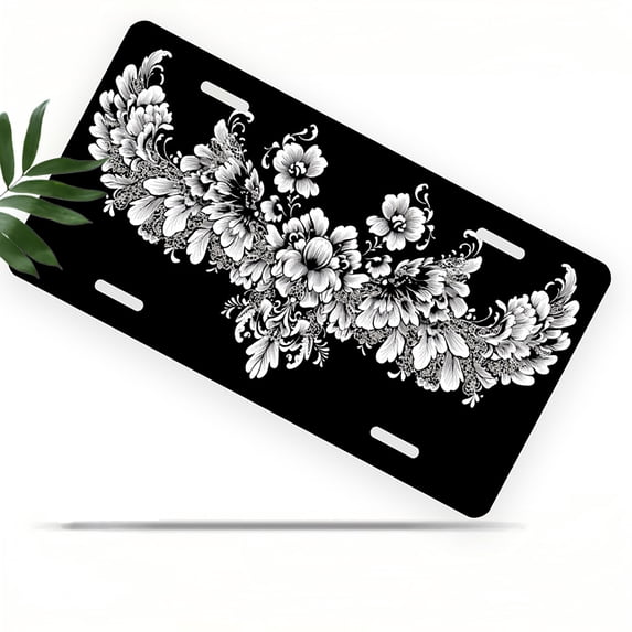 License Plate, Floral Wing Design Decorative Front,Personalized Stainless Steel License Plate Cover For Men Women,12.2" X 6.2"