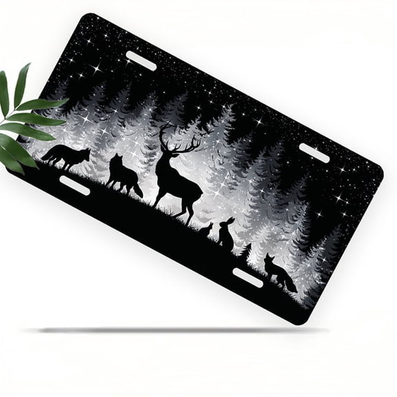 License Plate, Forest Night Animals Decorative Front,Personalized Stainless Steel License Plate Cover For Men Women,12.2" X 6.2"