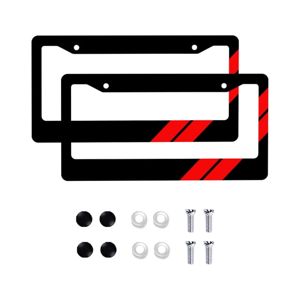 License Plate Frame 2 Pack with Black & Red Stripe Pattern, American Standard Aluminum License Plate Holder 12x6 Inch
