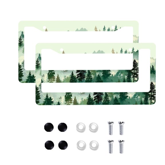 License Plate Frame 2 Pack with Forest Landscape Pattern, American Standard Aluminum License Plate Holder 12x6 Inch