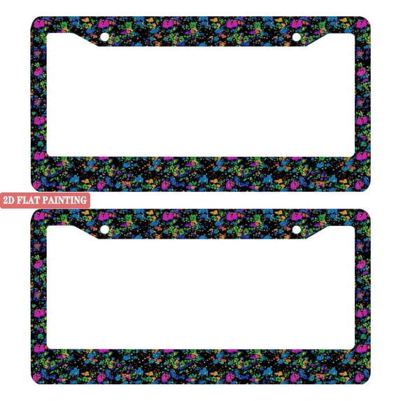 License Plate Frame 2PC Vibrant Multi - Color Splatter Car License Plate Holders with Screws & Caps 6.3x12.2inch(16x31cm)