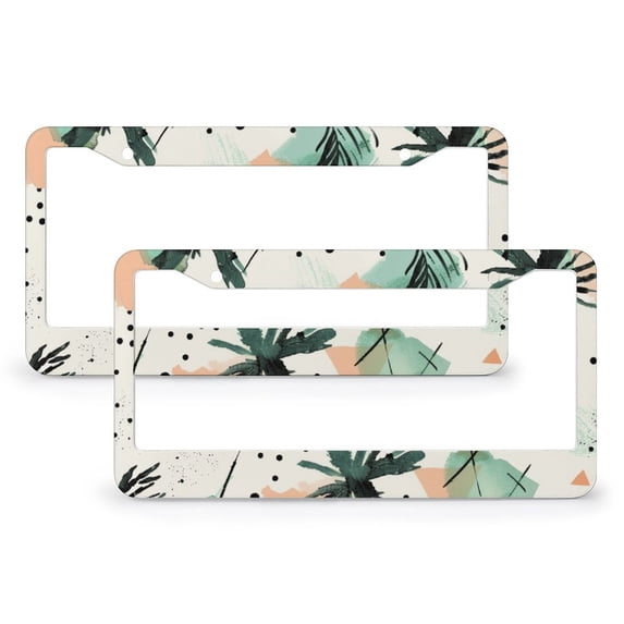 License Plate Frame Abstract Leaves And Palm Trees Auto Decorative Frames Cars Protector Cover Holder 2 Pack Boho Summer Botanical Quality Aluminum Metal License Plate Cover for Us Standard Vehicles