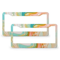 License Plate Frame Abstract Orange, Pink And Green Marbled Tile License Plate Frame License Plate Shield Frame 2 Pack Oil-Painting Quality Aluminum License Plate Cover Car Accessories