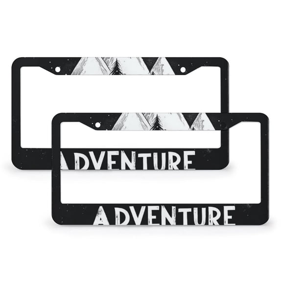 License Plate Frame And So The Adventure Begins Auto Car Accessories Tag 2 Pieces Camping Aluminum License Plate Cover Gift for Dad 6x12in with 2 Holes and Screws