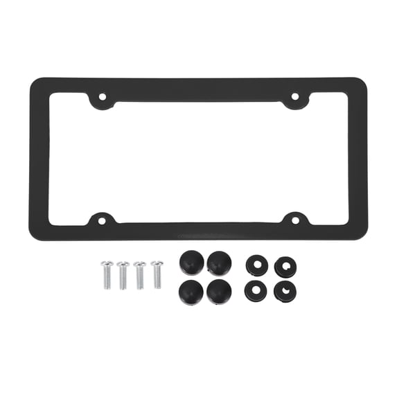 Unique Bargains License Plate Frame Aluminum Alloy Car Front Rear License Plate Holder with Screws Caps 4 Hole 1 Set Round Hole Narrow Frame Matte Black