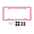 thumbnail image 1 of Unique Bargains License Plate Frame Aluminum Alloy Car Front Rear License Plate Holder with Screws Caps 4 Hole 1 Set Round Hole Narrow Frame Pink, 1 of 8