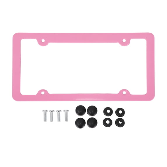 Unique Bargains License Plate Frame Aluminum Alloy Car Front Rear License Plate Holder with Screws Caps 4 Hole 1 Set Round Hole Narrow Frame Pink