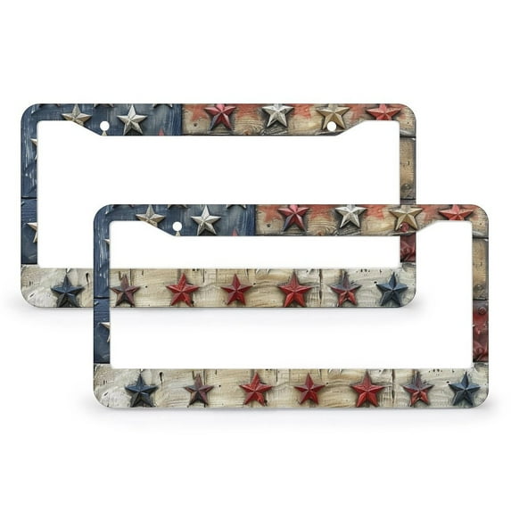 License Plate Frame American Flag Vintage Auto Car Accessories Tag 2 Pcs Set USA Patriotic Independence Memorial Day Metal License Plate Frames for Women Men US Vehicles Standard