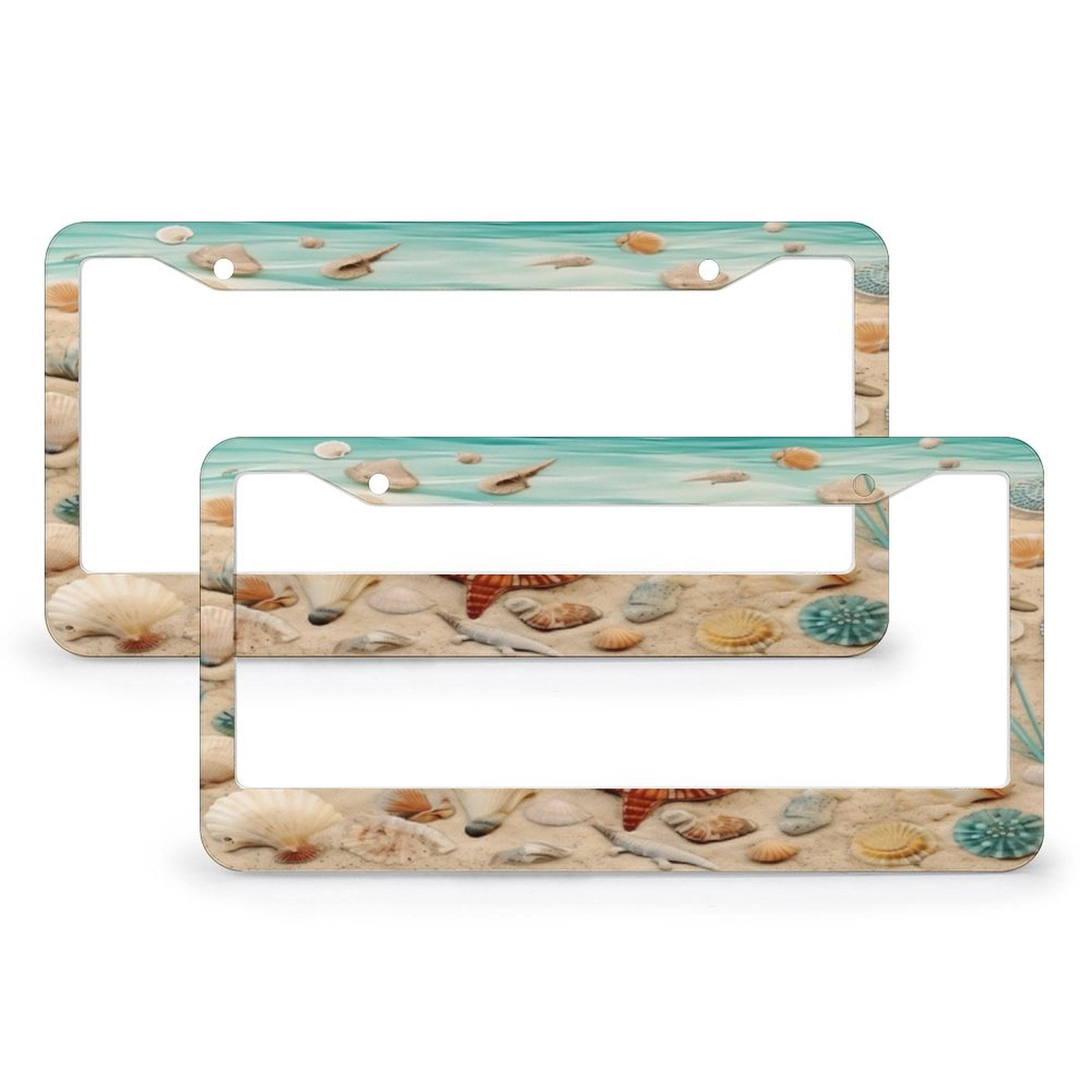 License Plate Frame Beach Sand Shell Car Tags Frames Holder 2 PCS ...