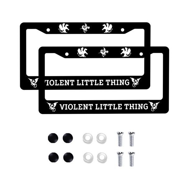 License Plate Frame with Black and White Dragon Pattern, Featuring The Violent Little Thing Design, American Standard Aluminium License Plate Holder with Screws for Men Women 12x6 Inch 2 Pack