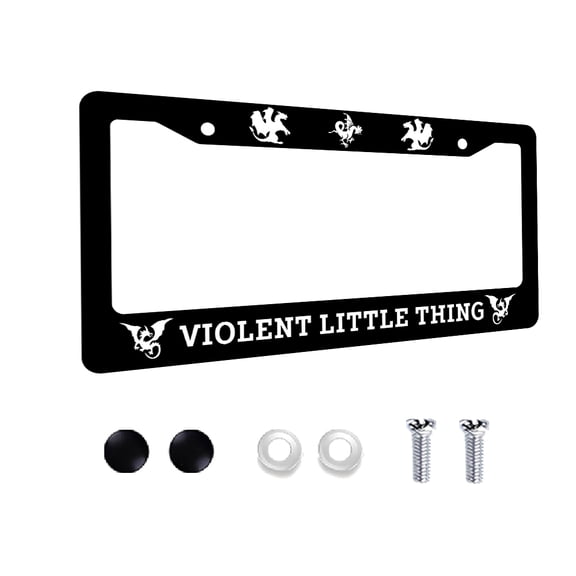 License Plate Frame with Black and White Dragon Pattern, Featuring The Violent Little Thing Design, American Standard Aluminium License Plate Holder with Screws for Men Women 12x6 Inch