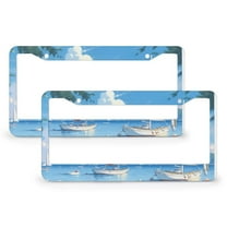 License Plate Frame Blue Chairs And A Sailboat Licenses Plates Frames Front Licenses Plate Covers Car Tag Frame 2 Pieces Summer Sea Theme Aluminum Metal License Plate Cover for Women Men