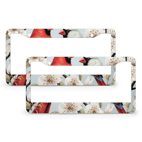 License Plate Frame Cardinals RedBird Dogwoods License Plate Frames Cover Holders 2 PCS Vintage Watercolor Red Birds Quality Aluminum Metal License Plate Frames for Us Standard Vehicles