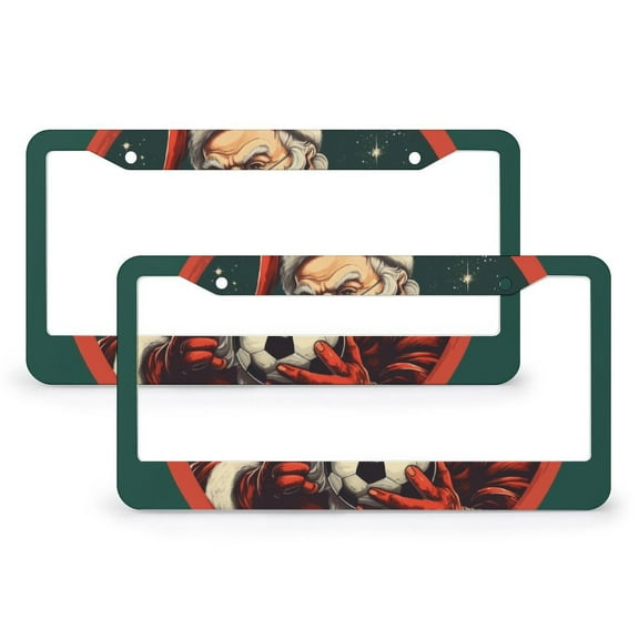 License Plate Frame Christmas Santa Playing Soccer Car License Plate Frame 2 Pack Personalized Soccer Quality Aluminum Metal License Plate Cover for Women Men US Vehicles