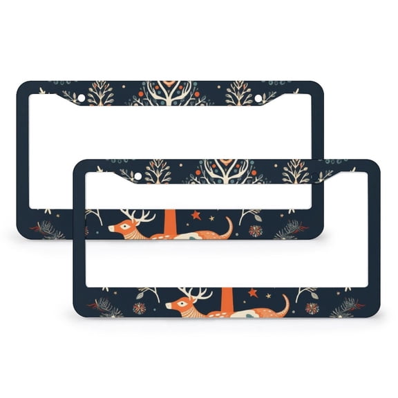 License Plate Frame Christmas Tree with Deer in Winter License Plate Cover License Plate Novelty License Plate Frame 2 Pcs Set Xmas Merry Christmas Stainless Aluminum License Plate Cover