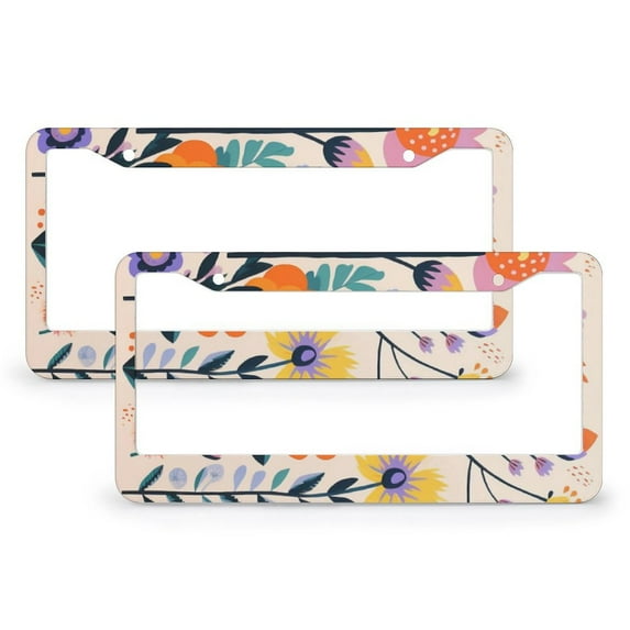 License Plate Frame Colorful Abstract Art Print of Flowers Licenses Plates Frames Front Licenses Plate Covers Car Tag Frame 2 Pieces Colorful Floral Aluminum License Plate Frames for Women Men