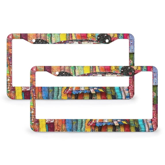 License Plate Frame Colorful Whimsical Girl License Plate Frames Cover Holders 2 PCS Graffitic Street Art Aluminum Metal License Plate Frames Car Accessories US Canada Standard 12x6 Inch