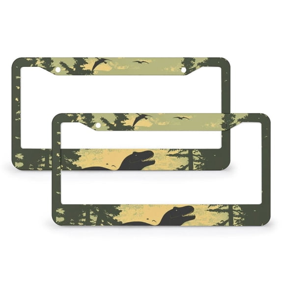 License Plate Frame Dinosaur Trailer Personalized License Plate Frame 2 PCS Travel Trailer Camping Quality Aluminum Metal License Plate Cover Gift for Dad