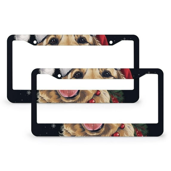 License Plate Frame Golden Retriever Santa Dog Customized Decor Car Tag 2 Pieces Dog Decorations Gifts Aluminum Metal License Plate Frames for Women Men Auto Decoration Hardware