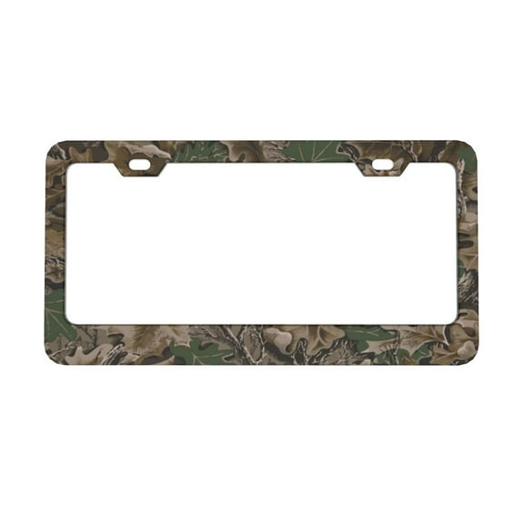 License Plate Frame Metal Car Accessories License Plate Cover Fits Standard U.S. Vehicles 12.3x6.3 Inches for Men Women Gift Flat Hole Woods Camouflage