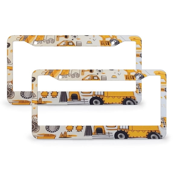 License Plate Frame Playful Construction Vehicle Pattern Personalized License Plate Frame 2 Pcs Set Kids Cartoon Car Aluminum License Plate Frames for US And CA