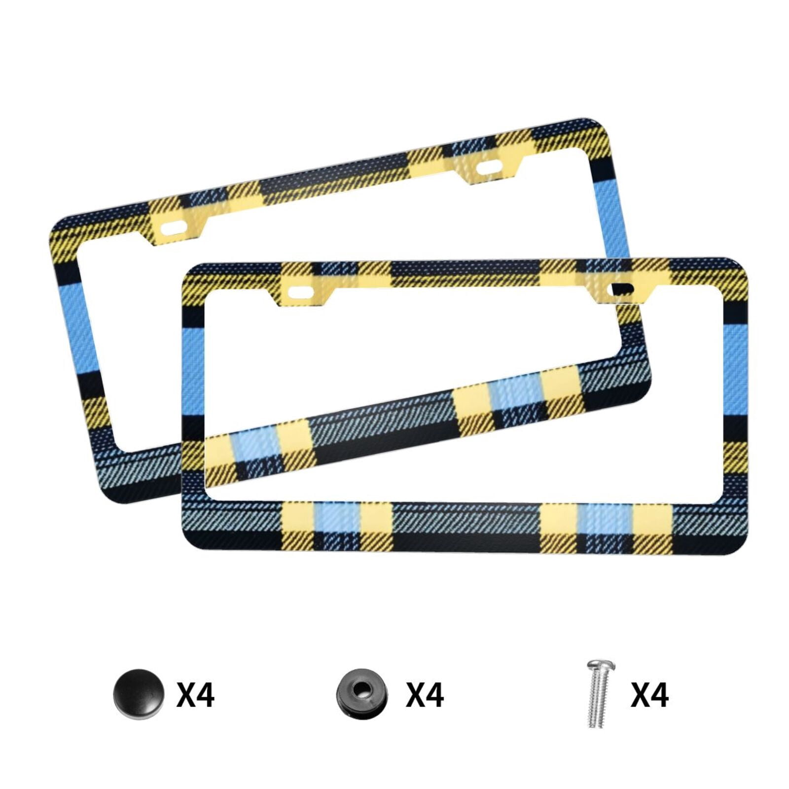License Plate Frame With Screw Caps 2 Pack Car Plate Frame Front And Rear Rust-Proof Universal Car Tag Holder Cornflowerblue Buffalo Plaid Check Tartan Scotland_4